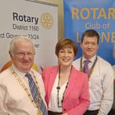 Guest speaker Donna Traynor receives a warm welcome to the Larne Rotary Club breakfast.