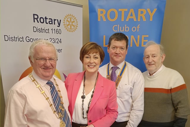 Guest speaker Donna Traynor receives a warm welcome to the Larne Rotary Club breakfast.