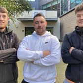 Three Level 3 Fire & Security Systems apprentices at South Eastern Regional College (SERC) are preparing to compete at the prestigious WorldSkills UK Finals in Greater Manchester between 14-17 November 2023.  (L - R) Jack Matthews 22, (Belfast) employed by SIA; Matthew Blair 24, (Ballinderry) employed by Building Protection Systems (BPS); and Jamie Rusk 19, (Lurgan), employed by Digital Fire & Security (DFS). Pic credit: SERC