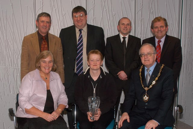 Pictured at the Craigavon Sports Awards in 2007 are Pauline Cassells winner of the female award at the Craigavon Sports awards with Mayor Councillor Kenneth Twyble, Councillor Mrs Meta Crozier and back, Robbie Clarke, CSAC chairman, Clint Aiken, Lurgan Mail Editor, Dwyer O'Hagan, CSAC vice chairman and Adrian Logan.