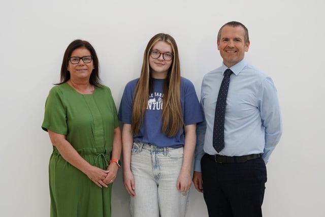 One of Lismore College's GCSE high achievers at GCSE level Sasha Rice (9A*, 2A) pictured with Mrs Lennon (Principal) and Mr K Ward (Vice Principal)