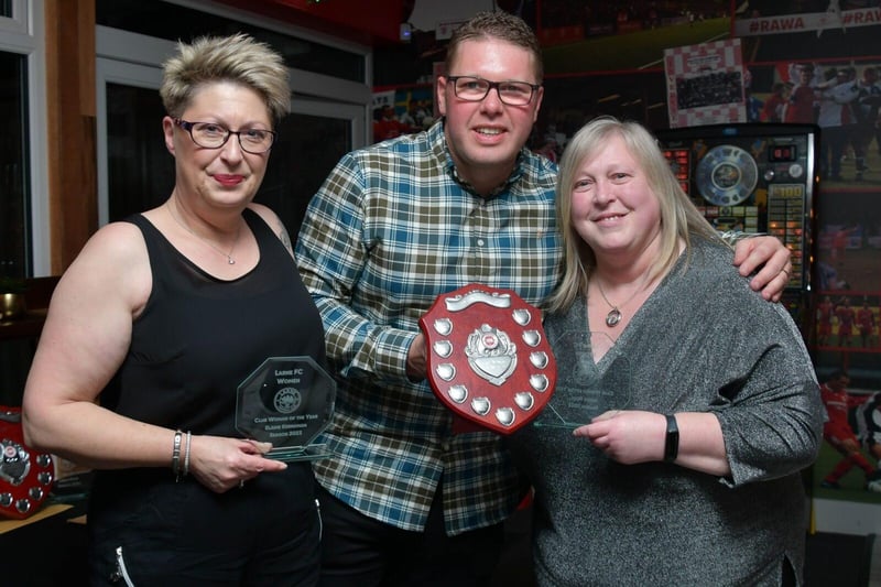 Club Woman of the Year award presented by William Noble to Elaine Kernohan and Linda Ross.