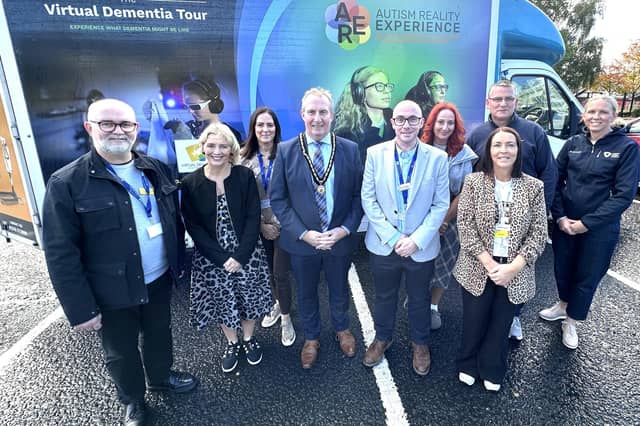 Pictured during the Virtual Dementia Tour and Autism Reality Experience mobile bus visit to Tandragee.