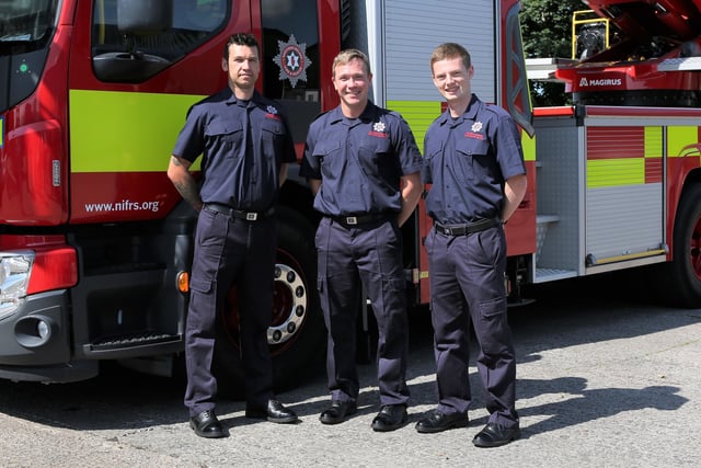 (L-R) Firefighters Stuart Cobain, Millisle; Luke Klimacki, Carryduff and Samuel Black, Newtownards.