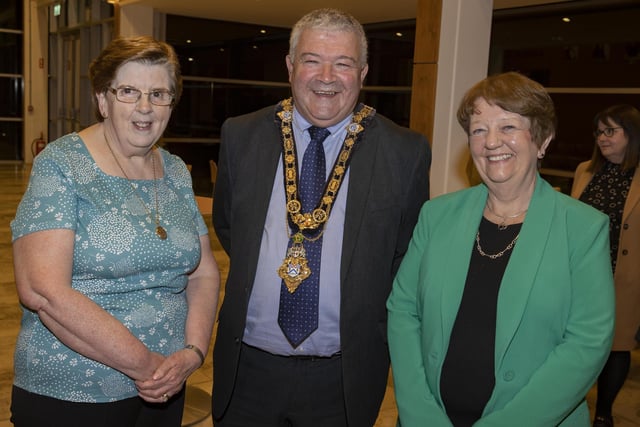 Mary Wade, North Regional President and Ann Irwin, Area President, pictured with the Mayor of Causeway Coast and Glens Borough Council, Councillor Ivor Wallace