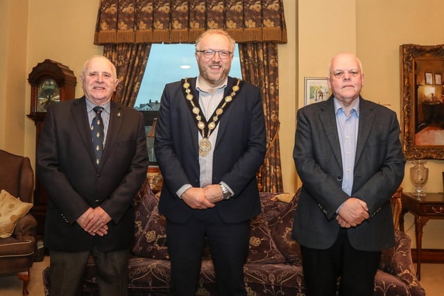 President of the Branch and Poppy Appeal Co-Ordinator Brian Sloan, Mayor Andrew Gowan, and Chairman of the branch Ian Freeburn