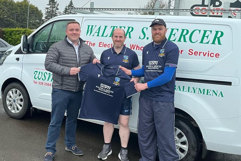 Daniel McCord from sponsors Walter S Mercer Electrical Wholesale Ballymena, with co-captains Neal Mulholland and Jonny Linton.