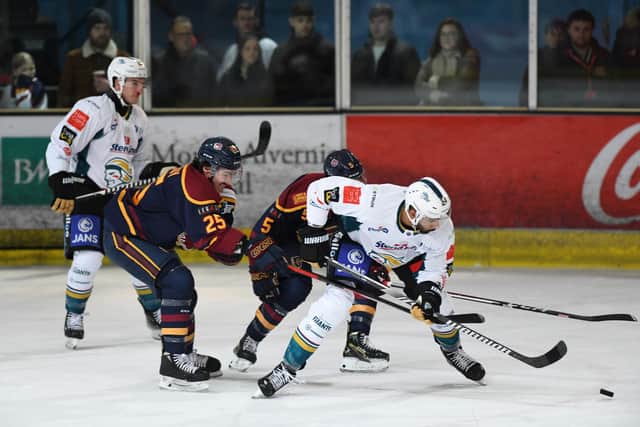 Belfast Giants Travis Brown in action against the Guildford Flames last Sunday. Picture: John Uwins
