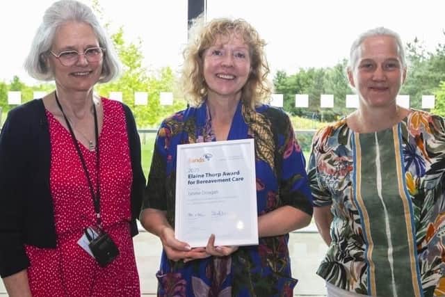 Chief Executive Officer of SANDS, Clea Harmer, award winner Janine Dougan and Chair of Elaine Thorp Award Panel, Lisa Brayshaw. Pic credit: SEHSCT
