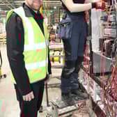 Cate O'Neill, apprentice at Vertiv and Aidan Lynch, electrical and mechanical technical trainer at Vertiv, Campsie, Derry, NI