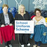 Mayor of Mid and East Antrim, Ald Gerardine Mulvenna with Jackie Patton, Head of Community Planning and Development for MEABC and Michele Campbell, Operations Director for Mid and East Antrim Community Advice Services. (Colm McCann/Mid and East Antrim Council).