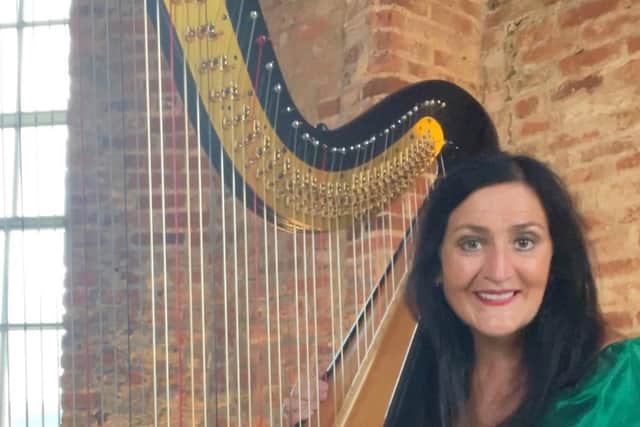 Causeway Coast wedding harpist and Lewy Body Ambassador Lesley Magee wants your help. Credit Lesley Magee