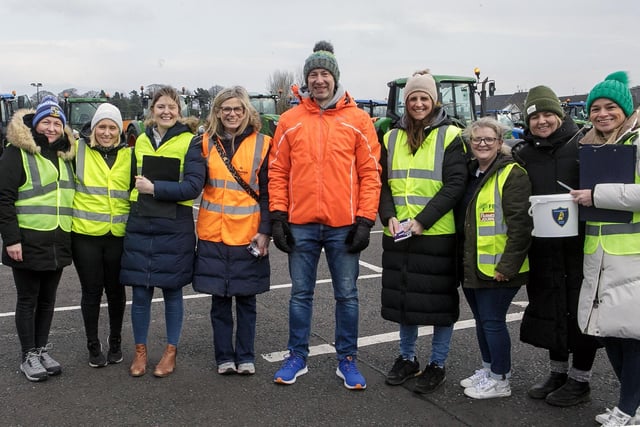 Staff and PTA members of Straidbilly PS, organisers of a Tractor/Truck run which got underway at Bushmills Distillery Car park.