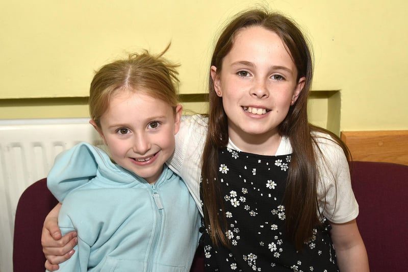 Emily Hanlon (7) and sister, Charlotte (10) at the Thomas Street Methodist Church coronation fun day on Monday.PT18-230.