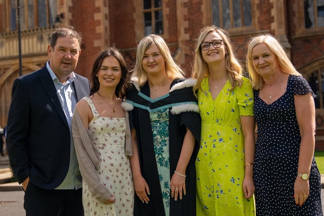 Graduate Maeve Cunningham photographed with dad Donal, sisters Eimear and Áine and mum Una.