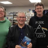 Jo Zebedee and Chris Disley, of The Secret Bookshop, with author David Hume at the book launch.