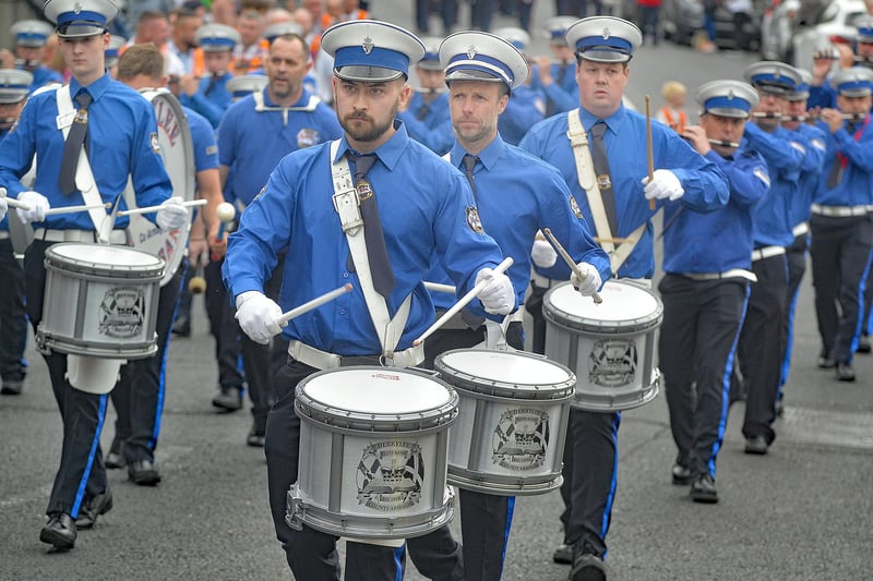 Drummers of Derrylee Flute Band taking part in Saturday's mini Twelfth parade in Portadown. PT24-257.