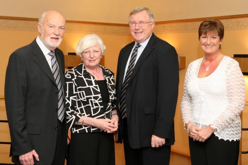 Past principals Maurice Jackson, Mary Sinnamon and Bill Bailie with then head of Downshire School Jackie Stewart at the 30th anniversary dinner in 2007.