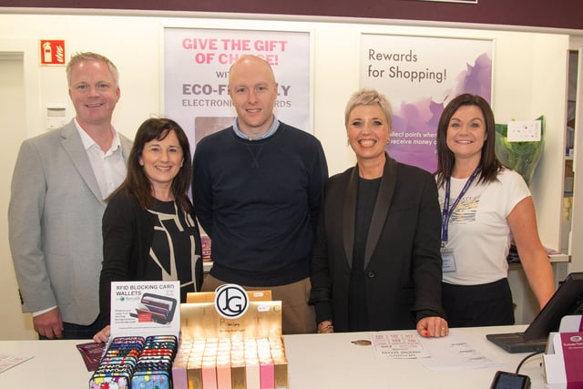 Looking happy at the opening of the new new Menarys store, Lurgan, are from left, Jonathan Kerrigan, Menarys director, Linda Thompson, manager, Menarys, Lisburn, Lee Cements, IT manager, Lynne Donnelly, sales assistant, and Lynette Young store manager. LM18-207.