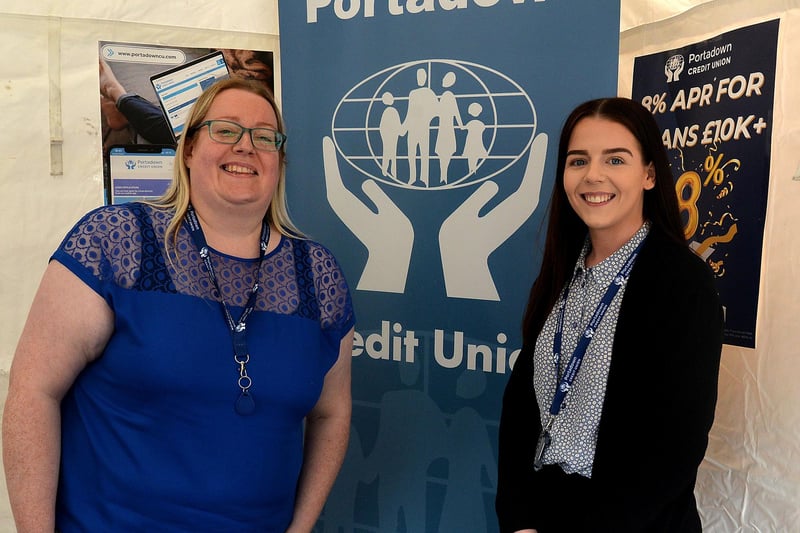 Portadown Credit Union staff Gemma Curran, left, and Sabrina Hagan pictured at their stand at Country Comes To Town on Saturday. PT38-226.