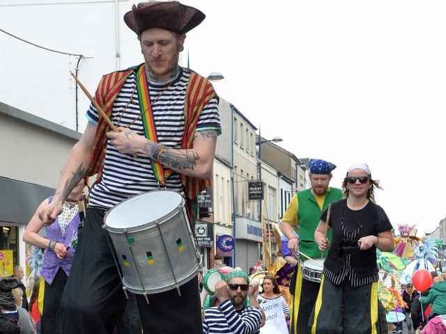 Keeping the beat at the Larne Alive parade. INLT 23-055-PSB