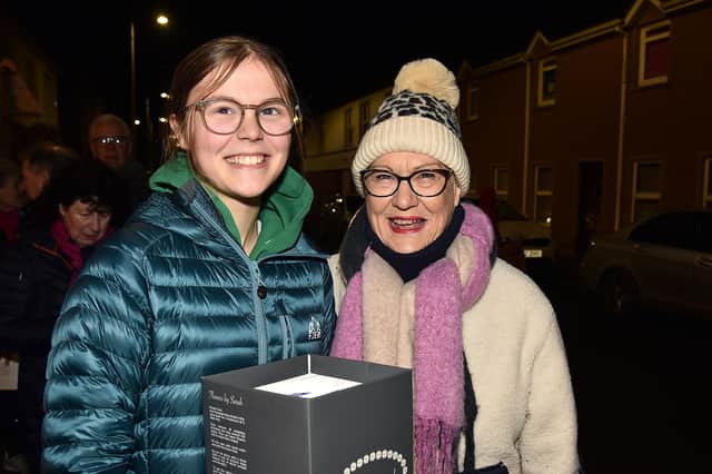 Faith Miskelly and her granny, Doreen pictured at the Thomas Street Methodist Church Christmas lights switch on and pantomime. PT50-200.