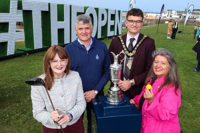 Pictured at Kerr Street Green in Portrush on May 2 during Tourism NI’s Epic Journey to The 153rd Open were Dr Caoimhe Archibald, Economy Minister, Gary McNeill, Head Professional at Royal Portrush Golf Club, Councillor Ciarán McQuillan, Mayor of Causeway Coast and Glens and Naomi Waite, Director of Marketing at Tourism Northern Ireland.orthernireland.com/golf