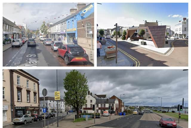 A range of revitalisation projects are being proposed for Carrickfergus, Larne, and Ballymena.  Photos: Google maps