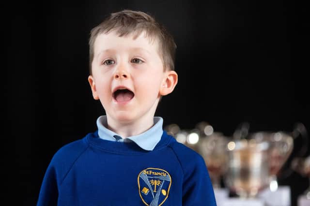Winner in the Boy's Vocal Solo 7 years and under, Ruairi McDonnell in action at Portadown Music Festival. PT15-220.