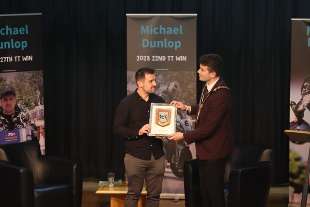 Ballymoney Town Hall was the venue for an invite-only reception in honour of Michael, where he was presented with a special commemorative plaque by the Mayor of Causeway Coast and Glens, Councillor Ciaran McQuillan in recognition of his sporting achievements.