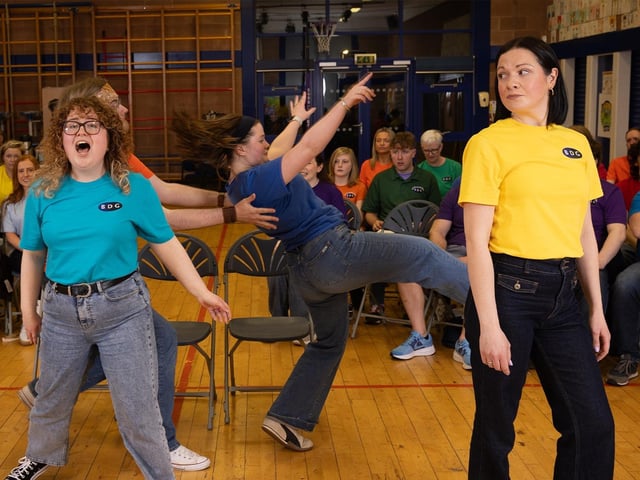 The cast of Ballywillan Drama Group's 'Best of Broadway and the West End 3' concerts in rehearsals.