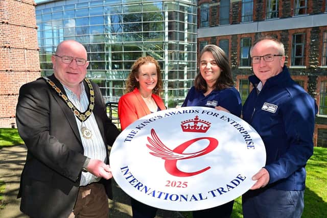 Mayor of Antrim and Newtownabbey, Councillor Neil Kelly, Olivia McNeill, Sales & Marketing Manager, Colette Johnston, Company Secretary, Dr. Jan Antonis, InspecVision Ltd