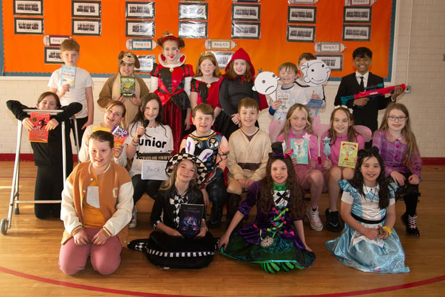 P5 and 6 pupils of St John the Baptist Primary School dressed up for World Book Day on Thursday. PT10-249.
