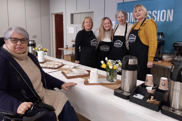 Ladies provided tea, coffee and tray bakes at the official opening of the new social supermarket Freedom Foods Pantry in Portadown, Co Armagh on Thursday.  The supermarket is open to anyone in need and, for a small fee, can avail of a grocery shop of fresh and frozen food plus other staples.