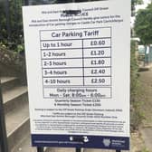 A notice explaining the proposed Castle car park charges in Carrickfergus. Picture: John Stewart MLA
