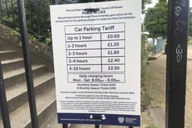 A notice explaining the proposed Castle car park charges in Carrickfergus. Picture: John Stewart MLA