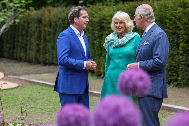King Charles and Queen Camilla chat with Diarmuid Gavin about his coronation garden design.
