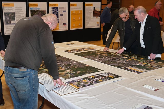 Representatives viewing the plans for the long awaited Cookstown bypass scheme at the Burnavon.