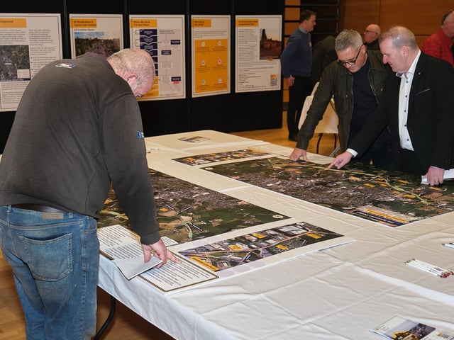 Representatives viewing the plans for the long awaited Cookstown bypass scheme at the Burnavon.