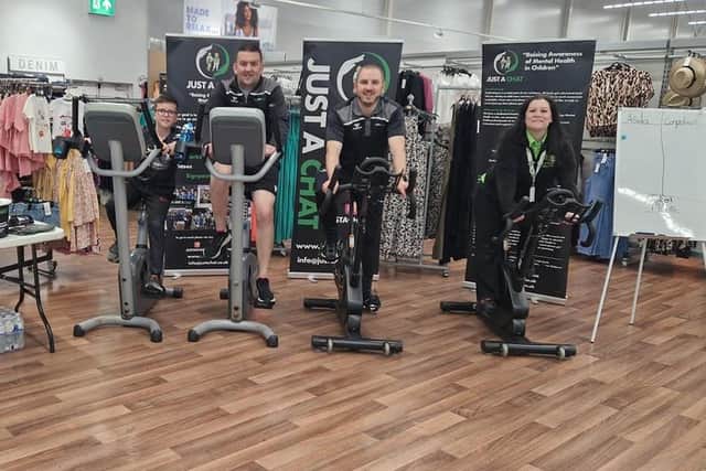 A Craigavon charity, Just A Chat, set up to raise awareness and combat the stigma of mental health for youths, has cycled 282 miles to raise vital funds at a special event in Portadown’s Asda.