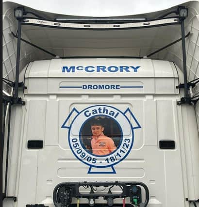 The customised lorry in memory of Cathal McCrory.