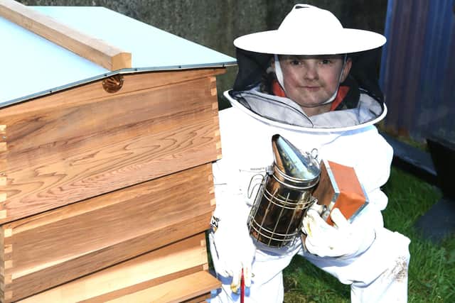 Austin Logan, a Primary 6 student from Moyarget, is one of Ireland’s youngest beekeepers and a budding environmentalist whose honey venture is creating quite the buzz around the County Antrim coast. CREDIT MCAULEY MULTIMEDIA