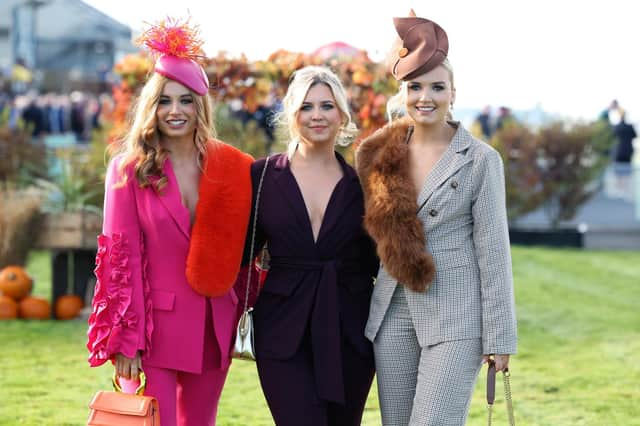 Pictured on day two of the Ladbrokes Festival of Racing at Down Royal Racecourse are Cherith Hughes, Alex Hamilton-Plant and Rebecca McCausland.