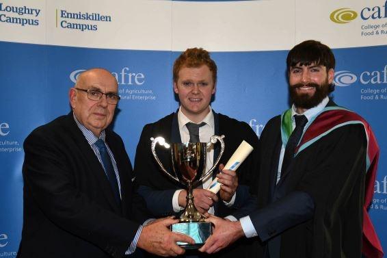 Jack Purdy (Annalong) was presented with the ABP Award for overall performance in beef and lamb on the Level 3 Work-based Agriculture programmes by Liam McCarthy (Head of Supply Chain Development, ABP) and Malachy Morgan (Agriculture Lecturer, CAFRE).