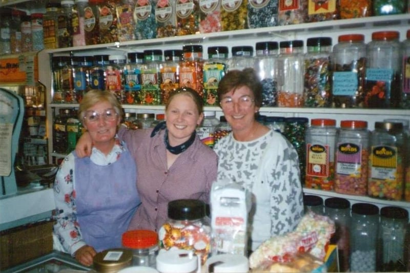 Sheila Conway with sister Kathleen Armstrong and Claire Harley who worked in the shop during the 1990s