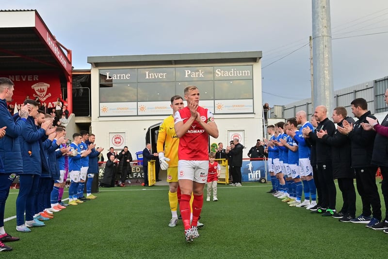 Larne players step out on the Inver Park pitch for a night to remember.