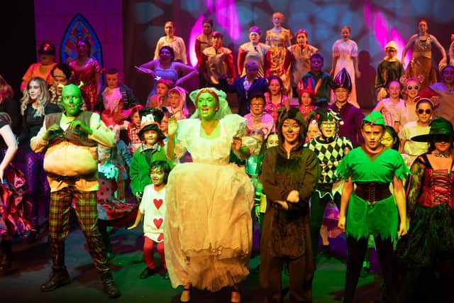 The cast of Shrek take to the stage of the Stranmillis Theatre. Pic credit: Sofia @ Kahli and Nikki Taggart