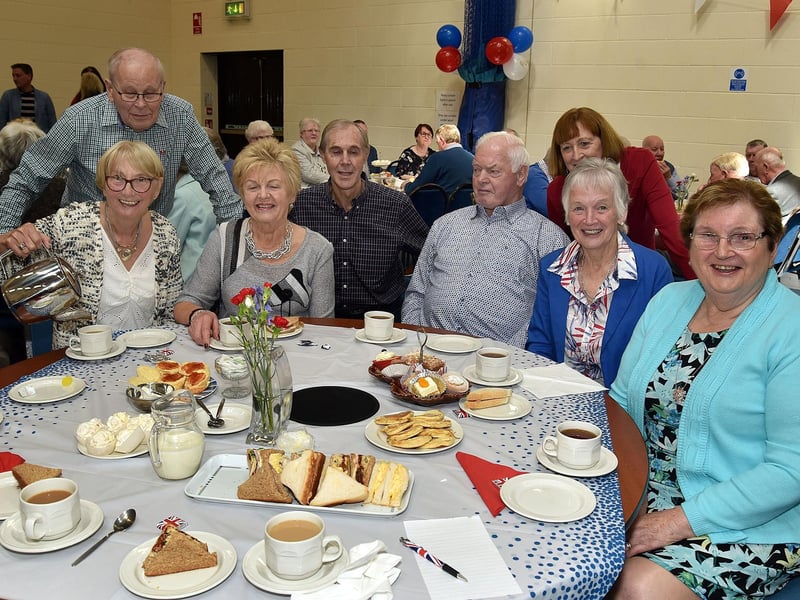 Guests enjoying the celebration at the Richhill Presbyterian Tuesday Morning Club Coronation Tea. PT17-274.