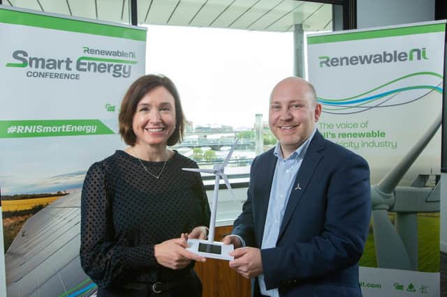 Neasa Quigley of Carson McDowell and Steven Agnew of Head of RenewableNI, announcing Smart
Energy Conference 2022