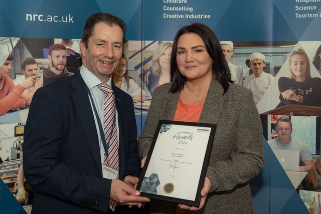 Katrina McGavigan picked up Best in Class in Level 5 Leadership and Management and is pictured with principal and chief executive of the college, Mel Higgins.